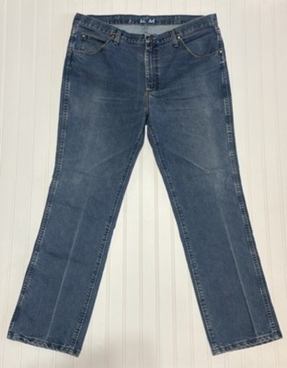 Wrangler Cowboy Cut Mens Straight Fit Blue Medium Wash Denim Jeans Zip Pockets